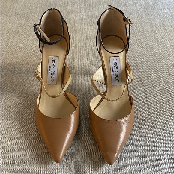 Jimmy Choo Leather Typhoon D’Orsay Pumps Heels Black Nude Pointed-Toe Size 7.5 - Picture 5 of 16